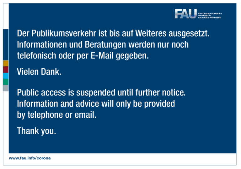 Publikumsverkehr bis auf Weiteres ausgesetzt